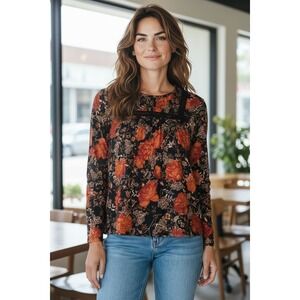NWT Maurices Womens Size small Black Spring Floral‎ Pleasent Blouse Shirt
